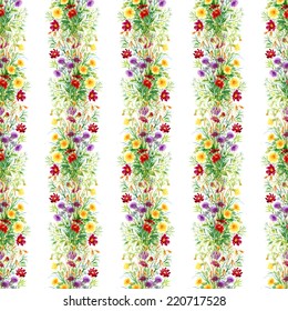 Wild flowers seamless pattern on white background vector illustration