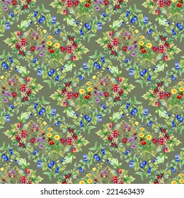 Wild flowers seamless pattern on green background vector illustration
