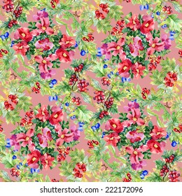 Wild flowers seamless pattern on pink background vector illustration