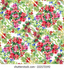 Wild flowers seamless pattern on white background vector illustration