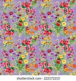 Wild flowers seamless pattern on violet background vector illustration