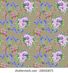 Wild flowers seamless pattern on beige background vector illustration