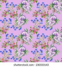Wild flowers seamless pattern on pink background vector illustration