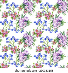 Wild flowers seamless pattern on white background vector illustration
