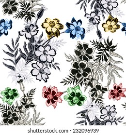 Wild flowers seamless pattern on white background vector illustration