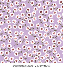 Wild flowers seamless pattern on white background