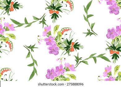 Wild flowers seamless pattern on white background vector illustration