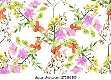 Wild flowers seamless pattern on white background vector illustration