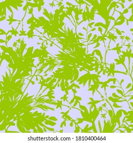 Flores silvestres sin costura. Fondo floral de verano hecho de siluetas de hierbas, tallos, follaje y plantas. Ornamento botánico de verano. Diseño de moda