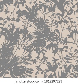 Wild flowers seamless pattern. Summer floral background made of silhouettes of herbs, stems, foliage and plants. Summer botanical ornament. Fashion design