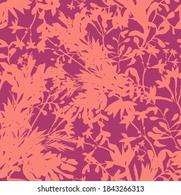Wild flowers seamless pattern. Summer floral background made of silhouettes of herbs, stems, foliage and plants. Summer botanical ornament. Fashion design