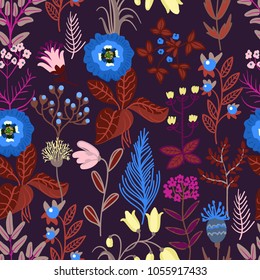 Wild flowers seamless pattern for textile design. vector  illust