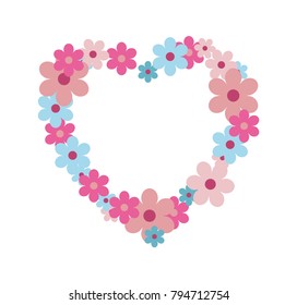 Wild flowers in shape of heart of tender pastel colors isolated cartoon flat vector illustration on white background. Valentines day floristic symbol.