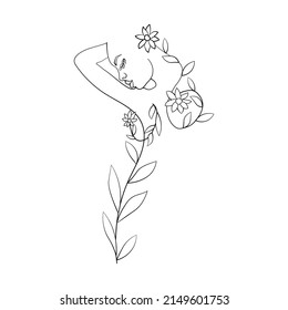 Wild Flowers surreal faces Continuous line, drawing of set faces and hairstyles, fashion concept, woman's beauty, minimalist, pretty sexy. Yourself self care