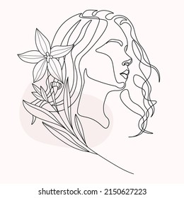 Wild Flowers surreal faces Continuous line, drawing of set faces and hairstyles, fashion concept, woman's beauty, minimalist, pretty sexy. Yourself self care