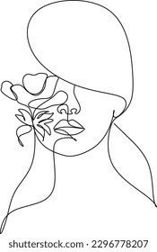 Wild Flowers surreal faces Continuous line, drawing of set faces and hairstyles, fashion concept, woman's beauty, minimalist, pretty sexy. Yourself self care