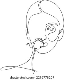 Wild Flowers surreal faces Continuous line, drawing of set faces and hairstyles, fashion concept, woman's beauty, minimalist, pretty sexy. Yourself self care