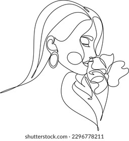 Wild Flowers surreal faces Continuous line, drawing of set faces and hairstyles, fashion concept, woman's beauty, minimalist, pretty sexy. Yourself self care