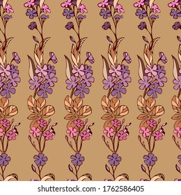 
wild flowers twigs seamless pattern