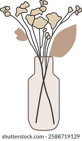 Wild Flowers in Vase Vector Icon. Minimalist Floral Outline Illustration