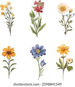 Wild flowers vector collection herbs