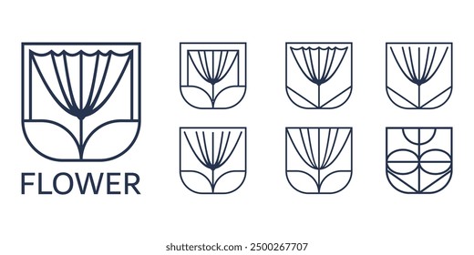 Wild flowers vector collection line art abstrack minimalis