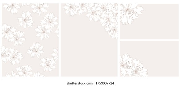 Wild Flowers Vector Illustrations and Seamless Pattern.White Delicate Flowers Isolated on a Light Beige Background.Simple Elegant Wedding Card,Pattern and Tags. Hand Drawn Floral Print. Floral Blanks.