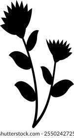 wild flowers vector set. Hand drawn wild herbs, leaves, stems and branches. Collection of botanical black elements. Black and white illustration of different small flowers. Medical plants.