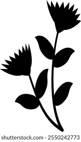 wild flowers vector set. Hand drawn wild herbs, leaves, stems and branches. Collection of botanical black elements. Black and white illustration of different small flowers. Medical plants.