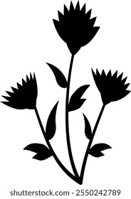 Conjunto de Vector de flores silvestres. Hierbas silvestres, hojas, subgrupos y ramas dibujadas a mano. Colección de Elementos negros botánicos. Ilustración en blanco y negro de diferentes flores Pequeñas. Plantas medicinales.