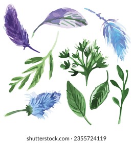 wild flowers watercolor hand drawn collection, botanical vector collection