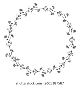 Wild Flowers Wreath, Vector illustrations, line style floral frame