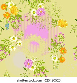 Wild flowers.Floral vector pattern. Template for printing onto fabric, wrapping paper, textiles. Limited palette 