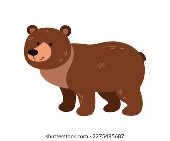 Wild forest animal. Colorful sticker with brown grizzly bear. Woodland predator, beast and mammal. Fauna and biodiversity. Cartoon flat vector illustration isolated on white background