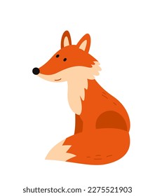 Wild forest animal  Colorful sticker and cunning red fox  Furry woodland beast mammal  Design element for icons badge  Cartoon flat vector illustration isolated white background