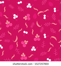 Wild forest berries and flowers vector seamless pattern. Retro style floral background, cute vintage template for wrapping paper, web design, patchwork, sewing or sheet fabric