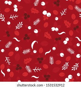 Wild forest berries and flowers vector seamless pattern. Retro style floral background, cute vintage template for wrapping paper, web design, patchwork, sewing or sheet fabric