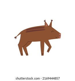 wild forest boar. flat style hand drawn children's illustration