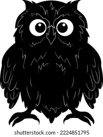 Wild forest feathered nocturnal bird of prey owl. Night forest stamp.