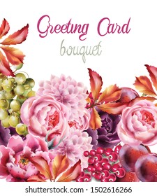 Wild forest flowers bouquet card vector watercolor. Isolated background. Provence flowers banner