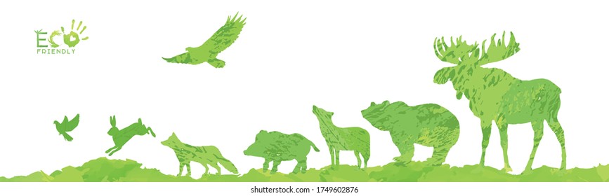 Wild forest green animals. Eco friendly long banner universal use