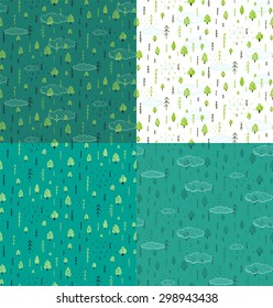 Wild Forest Hand Drawn Seamless Pattern Background Set. Wallpaper tileable wild nature wood drawing background scattered illustration. 