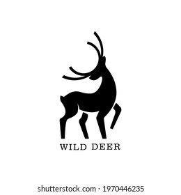 wild forest mammal deer with raised leg and horn. Simple and attractive logo, modern typography, creative design. editable element. can be used for wild animal branding, sign, symbol and icon of elk.