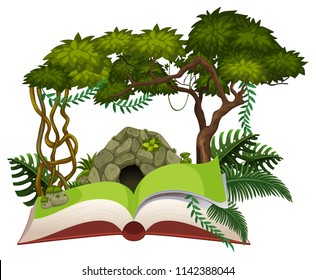 Wild forest open book illustration