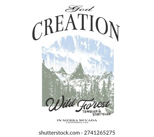 Wild Forest slogan typography with vintage mountain abstract vector graphic. autumn winter sesonal fashion graphic. perfects for men's, boy's, girl's women's t-shirt design. sweatshirt print design