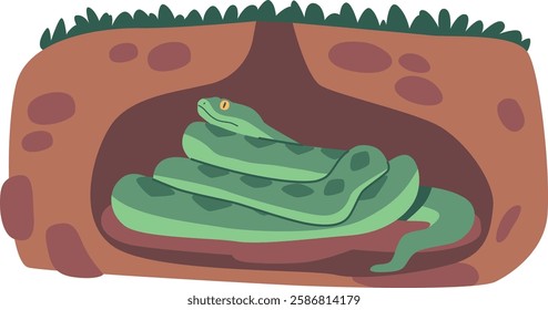 Wild forest snake in burrow