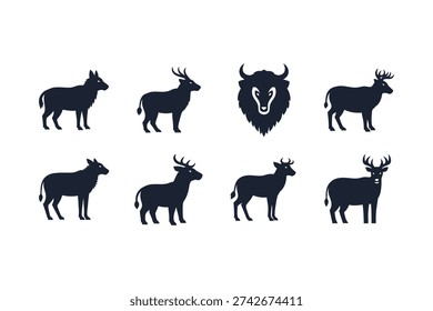 Wild Forest Ungulate Deer Silhouette Vector Icon Collection