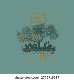 Wild Forest Vector with Lost in Nature Typography Design