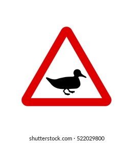 Wild Fowl Duck Crossing Ahead Warning Traffic Road Sign, UK wild fowl warning sign