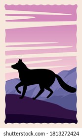 wild fox animal nature silhouette in landscape scene vector illustration design